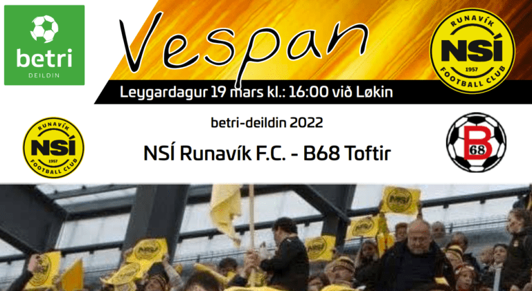 Leikskráin til dystin í dag kl. 16.00 við Løkin, NSÍ – B68